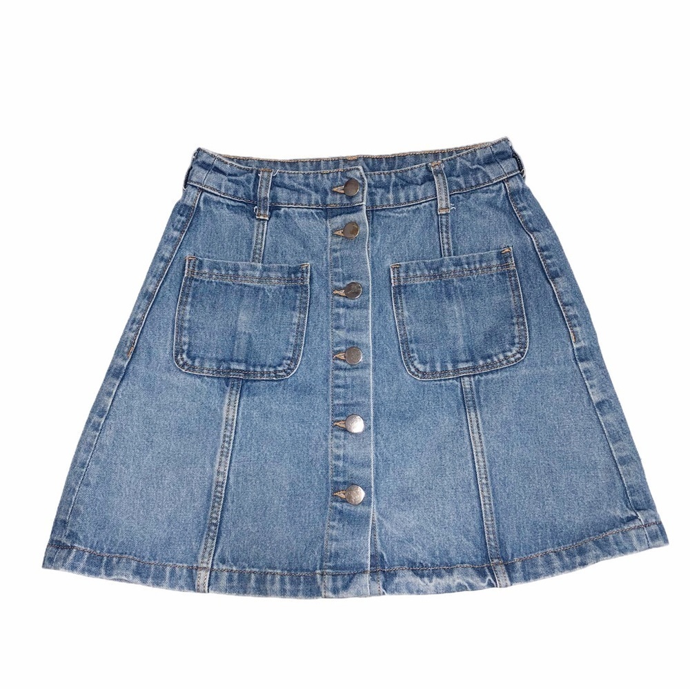 Divided Denim Mini Skirt Size 2 Blue Button Front Jean Light Medium Wash Cotton